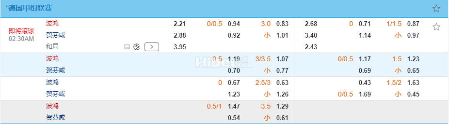 德甲02:30波鸿 VS 霍芬海姆