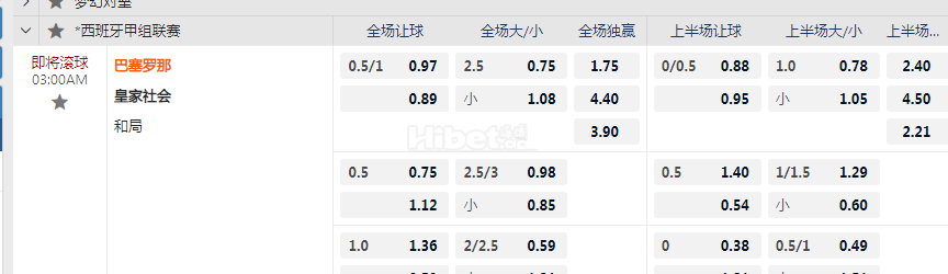 西班牙甲03:00AM 巴塞罗那 vs皇家社会