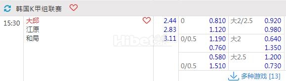 韩K联 05-26 15:30 大邱主队VS客队江原