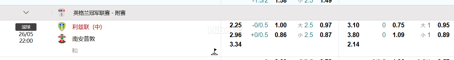 英格兰冠军联赛 - 附赛  利兹联  (中) VS 南安普敦