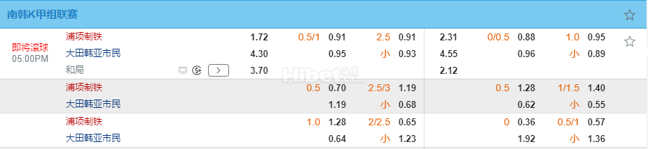 韩K联17:00浦项制铁 VS 大田市民